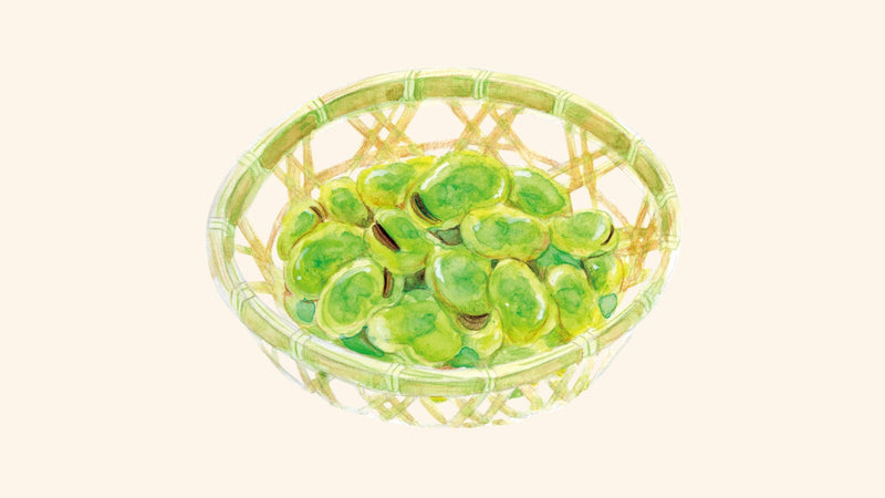 春のペアリングレシピ「047 釜炒りはるもえぎ」×「茹でそらまめ」
