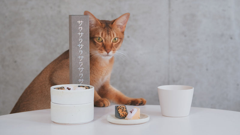 お菓子とお茶(と猫)｜をかし ひつじや「サクサクサクサクサクサクサクサク」